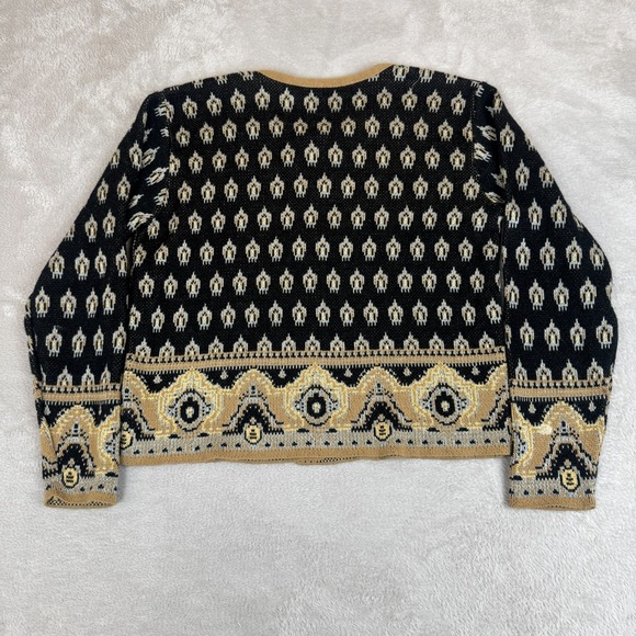 Vintage Ceny Sweater Womens L‎ Brown Black Preowned Knit Cardigan Aztec Boho - Picture 2 of 7